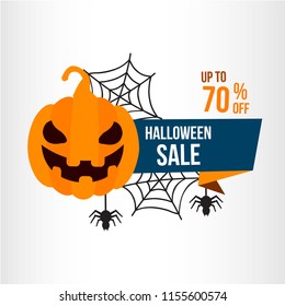 halloween illustration sale. autumn celebration. pumpkin and bat element. modern design.