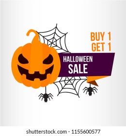 halloween illustration sale. autumn celebration. pumpkin and bat element. modern design.