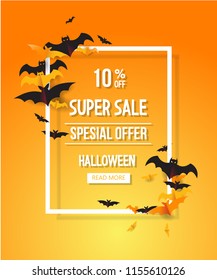 halloween illustration sale. autumn celebration. bat and frame element box. modern design.