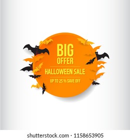 halloween illustration sale. autumn celebration. bat and circle element. modern design.