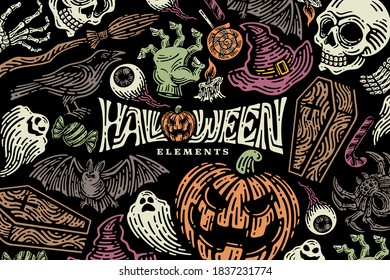 Halloween illustration set collection for celebration, template and decoration.	
