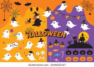Halloween illustration set, cute horror material っっっっv