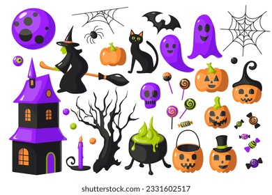 Halloween illustration set, vector flat illustration