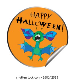 Halloween illustration of sticker with a funny alien bat cartoon isolated on white