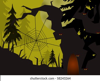 halloween illustration swamp tree