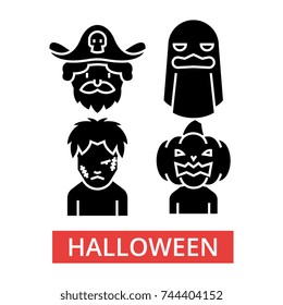 Halloween illustration, thin line icons, linear flat signs, vector symbols, outline pictograms set, editable strokes