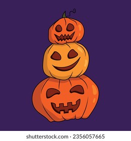 Halloween illustration with three pumpkins