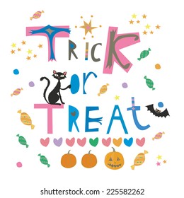 Halloween illustration with traditional text: Trick or Treat!.