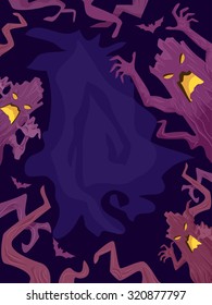 Halloween Illustration of Tree Figures Trying to Scare People Away