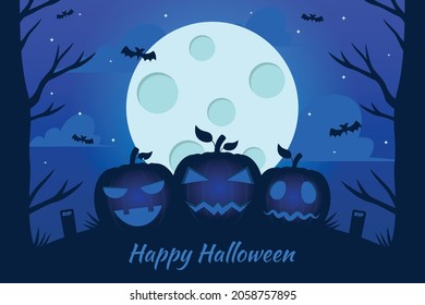 Halloween illustration vector. Blue Halloween vector. Halloween background. Halloween scary night.