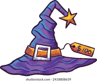 halloween, illustration, vector, cartoon, costume, magician, witch, hat, spooky, purple, simplicity