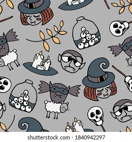 Halloween illustration vector collection. Cute clip art set in spooky theme. Autumn October holiday seasonal graphic elements design. Cartoon drawing in simple flat style halloween theme in vector.