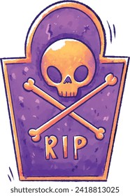 halloween, illustration, vector, gravestone, rip, death, cartoon, cute, design, magic,skull