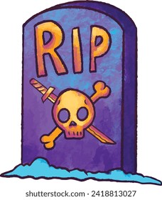 Halloween, Illustration, Vektorgrafik, Grabstein, Rip, Tod, Cartoon, süß, Design, Magie, Schädel