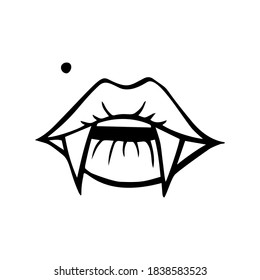 Ilustración de Halloween. La boca de vampiros dibujada a mano vectorial con colmillos aislados en un fondo blanco. EPS10