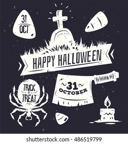 Halloween illustration. Vector set of happy halloween vintage badges, logos emblems and labels. Halloween cardposter. Vector stock illustration.