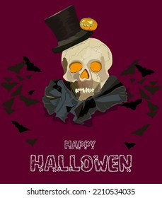 Halloween illustration, vector skull and tall black hat, perfect for your Halloween party