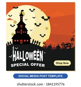 Halloween illustration vector social media post template. good for promo, discount, sale, business, web, etc.