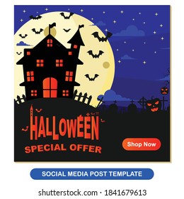 Halloween illustration vector social media post template. good for promo, discount, sale, business, web, etc.