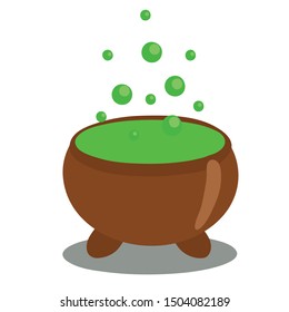 Halloween illustration with witch boiler, vector, isolated on a white