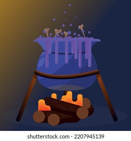halloween illustration with witch cauldron with potion. Halloween illustration.