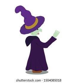 Halloween illustration with witch in the hat, isolated on a white, vector illustration