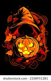 ilustración de halloween, bruja, vector de calabaza, diseño de camisetas