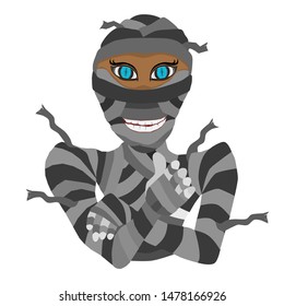Halloween illustrations with Cartoon mummy with bandages, on white background