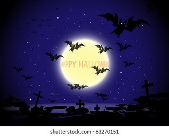  Halloween illustrations in dark tones with the image  of the moon,bats and  crosses on a bizarre background