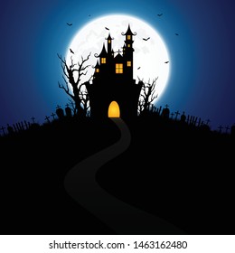 Halloween illustrations decorated with moon-tombs that make sense of fear