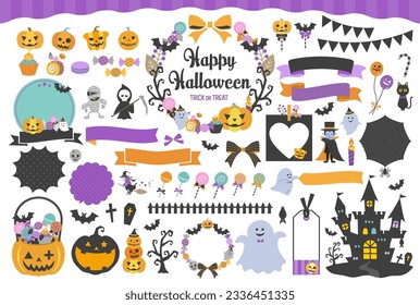 Halloween Illustrations and Decorations, No text ver. This collection includes  frames,icons, pumpkins,ornament,doodles,ribbons and more.