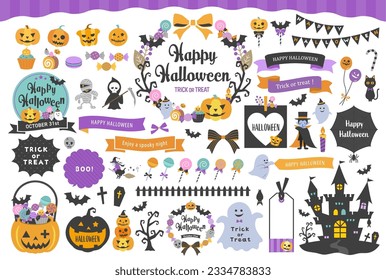 Halloween Illustrations and Decorations. This collection includes  frames,icons, pumpkins,ornament,doodles,ribbons and more.