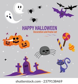 Halloween Illustrations and Decorations. This collection includes frames, pumpkins, and more. Vector eps8 file