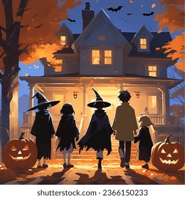 halloween illustrations family going home for celebrating halloween