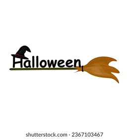 Halloween illustrations. hat and broom on white background