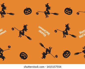 Halloween image background illustration, witch flying in the sky with a kite, pumpkin, continuous pattern, background, seamless background, vector data