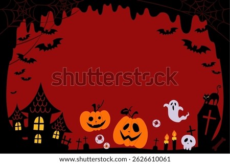 Halloween image background with pumpkins and castle silhouettes_vector illustration