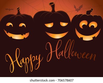 Halloween Image with Three Happy Jack'o'Lanterns