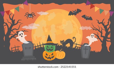 Halloween image vector background. Cute ghosts.