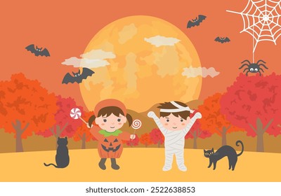 Halloween image vector background. Cute Cute children.