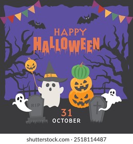 Halloween image vector illustration. .Cute ghosts.