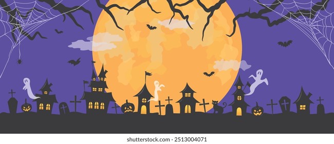 Halloween image vector illustration. graveyard and spooky full moon.