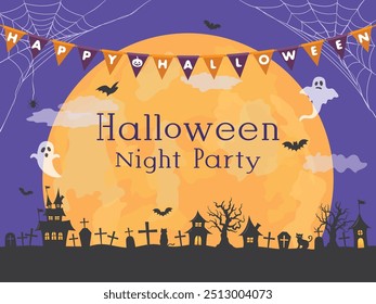 Halloween image vector illustration. graveyard and spooky full moon.