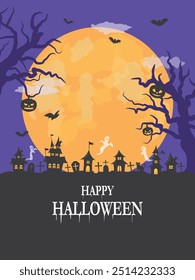 Halloween image vector illustration. graveyard and spooky full moon.