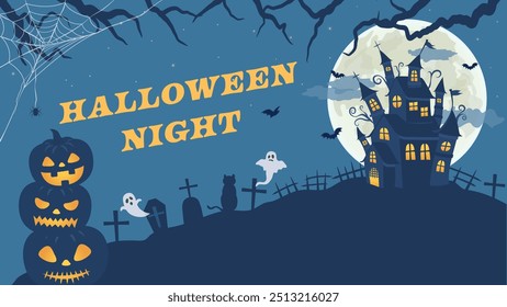 Halloween image vector illustration. haunted house and spooky full moon.