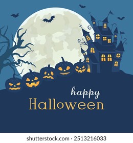 Halloween image vector illustration. haunted house and spooky full moon.