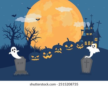 Halloween image vector illustration. haunted house and spooky full moon.