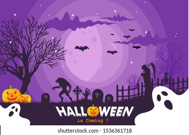 Halloween image vector illustration, pumpkins forest. - Vector