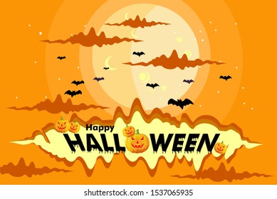 Halloween image vector illustration. pumpkins forest and spooky full moon. - Vector