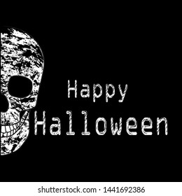 Halloween. An image of a white skull in grunge style on a black background. Vector graphics.